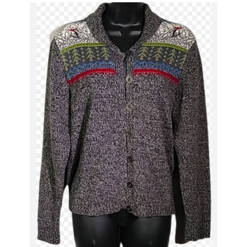WOOLRICH Women's Sweater Fair Isle print skiers Full Button Cardigan Size Small